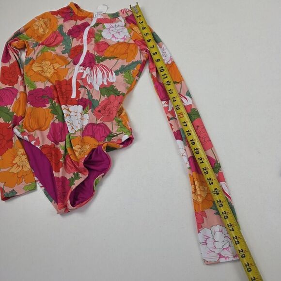 Trina Turk Swimsuit Womens Medium Floral Long Sleeve Rash Guard Pink Orange‎ Zip - Picture 6 of 12